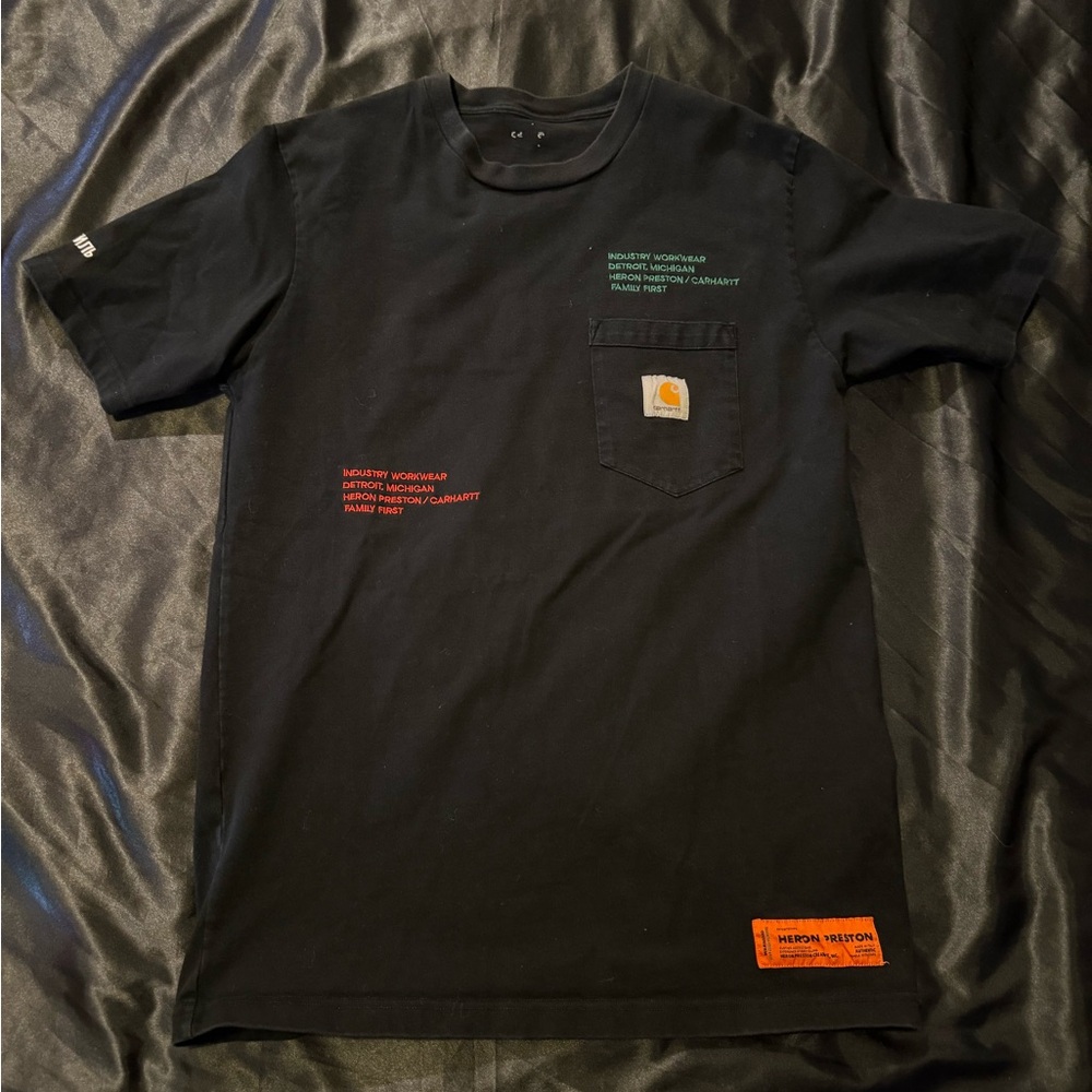 Carhartt x Heron Preston Black Workwear T-Shirt with Pocket and Graphic Details